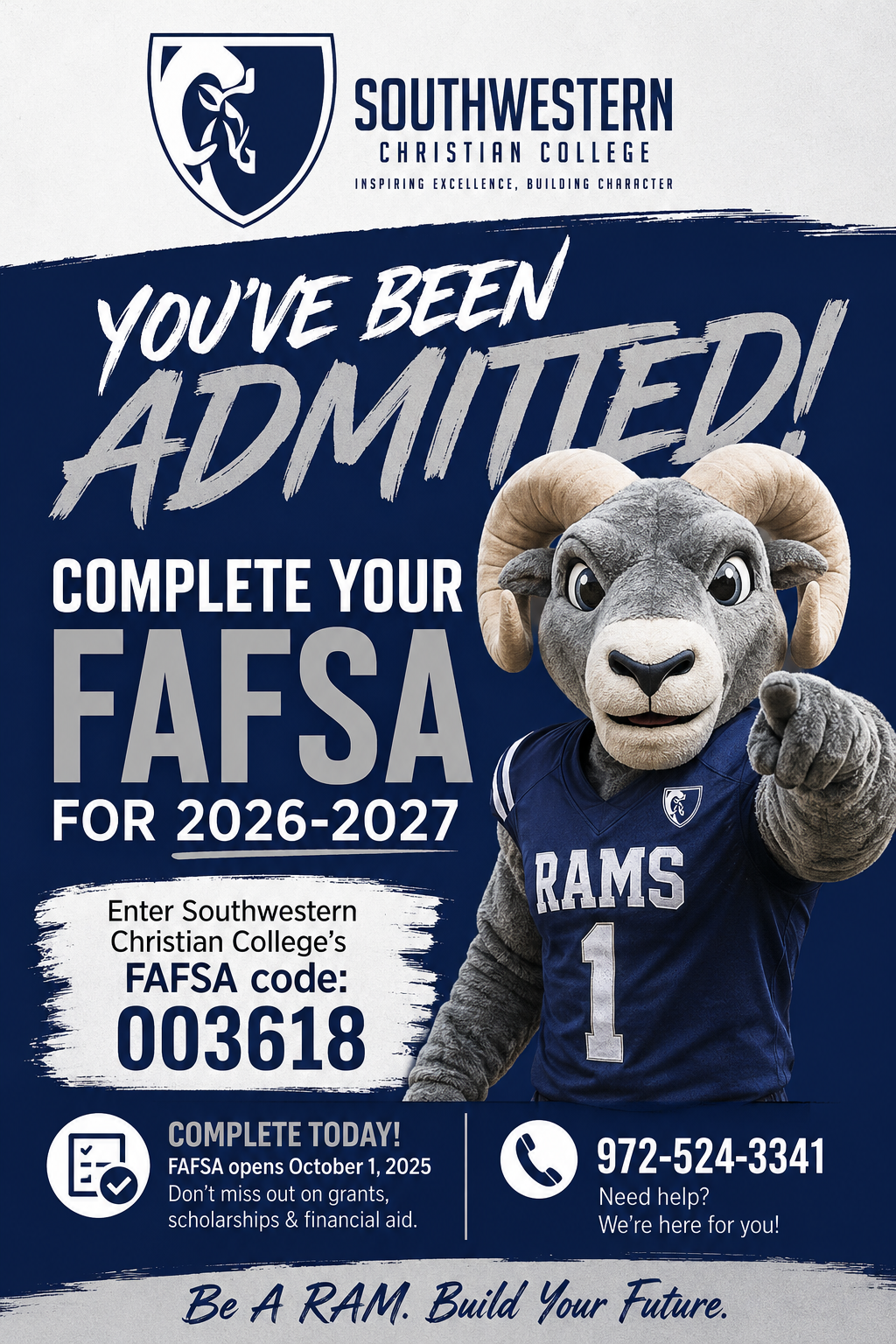 You've been admitted — complete your FAFSA for 2026-2027 campaign graphic