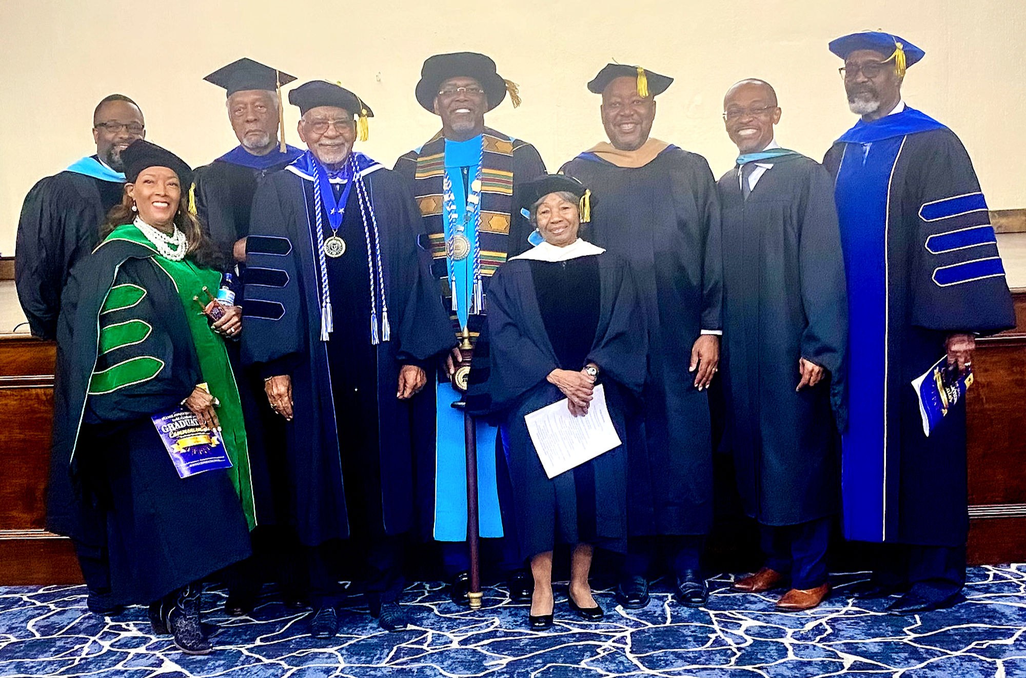 The Southwestern Christian College Board of Trustees in academic regalia at a commencement ceremony