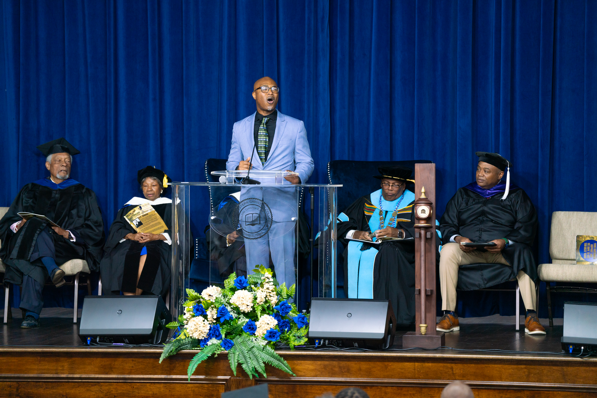 Southwestern Christian College graduation ceremony on stage