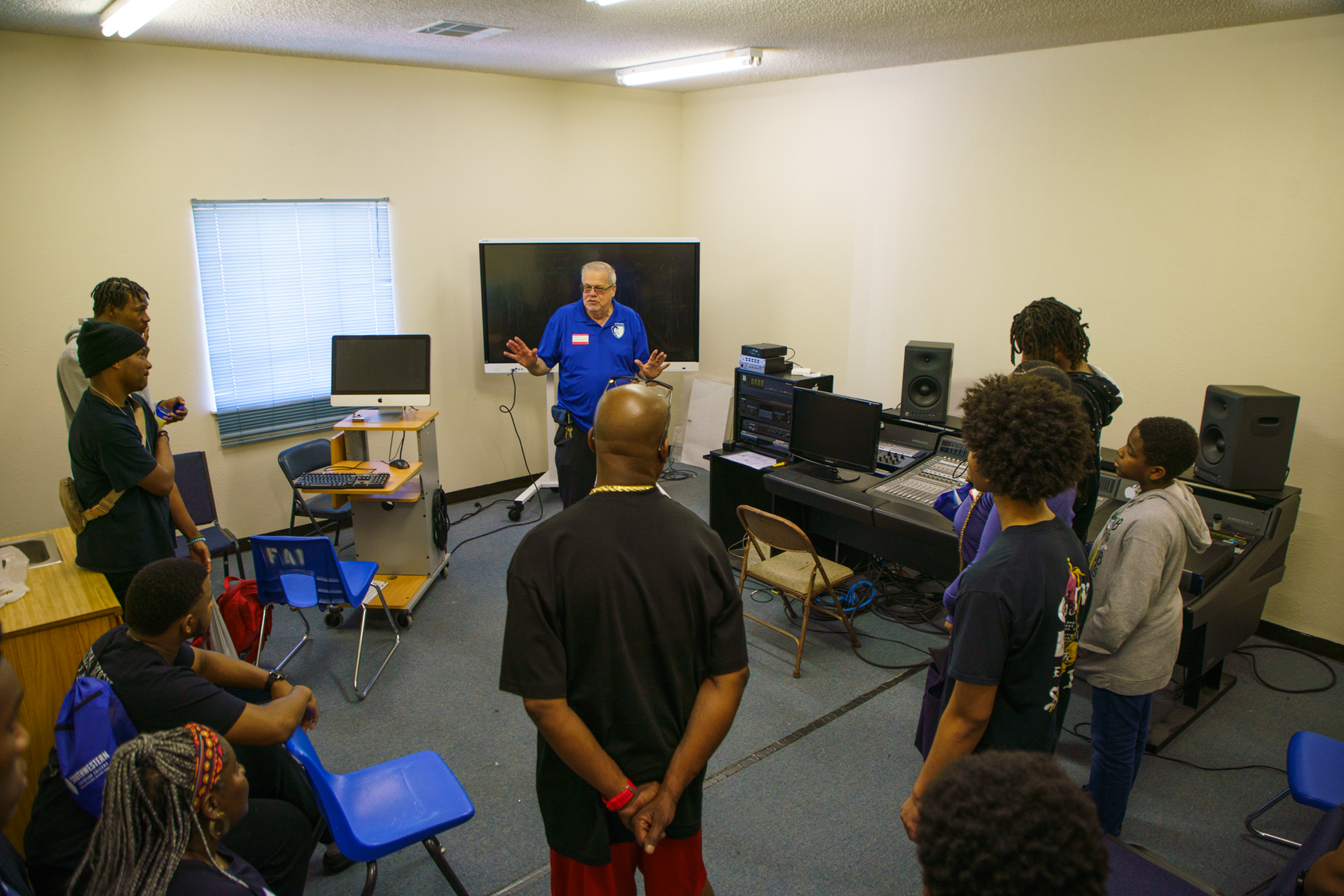 Students in a computer science classroom