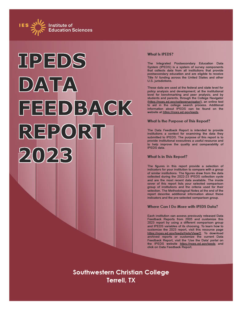 Cover of the IPEDS Data Feedback Report 2023, Southwestern Christian College, Terrell, TX
